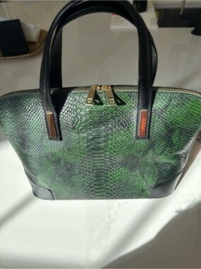 Green Snake-Embossed Leather Satchel